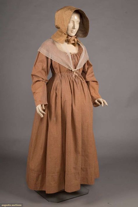 1800s Dresses Poor, 1800s Fashion Poor, Poor Clothes, Regency Costume, 1820s Fashion, Historical Clothes, Tan Silk, Pregnancy Dress, 18th Century Costume