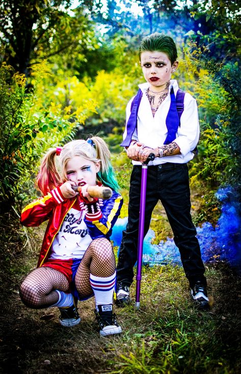 Kids Joker And Harley Quinn Costume, Boys Costume Ideas For Kids, Joker Boy Costume, Kids Joker Costume Boys, Boys Costume Ideas, Baby Harley Quinn, Shark Treats, Harley Quinn Costume Kids, Kids Joker Costume