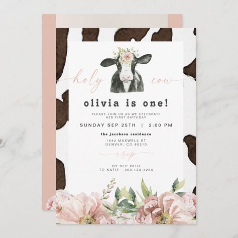 Farm 2nd Birthday, Farm 1st Birthday, Farm Birthday Party Invitations, Cow Cute, Floral Farm, Farm Birthday Invitation, Floral Birthday Invitations, Cow Birthday, Farm Birthday Party