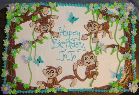 Monkey Theme Sheet Cake by Sweet Nothings Bakery - https://www.facebook.com/TinasSweetNothings Monkey Sheet Cake, Sweet Nothings, Sheet Cake, Cake Ideas, 2nd Birthday, Birthday Ideas, Cake, Birthday