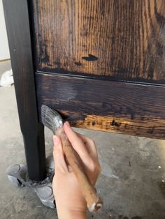 Dark Stain Furniture Diy Projects, Diy Black Wood Stain, Refinish Dresser Black, Diy Restaining Furniture, White Wash Black Furniture, Black Washed Cabinets, Refurbished Oak Furniture, Black Rustic Furniture, Black Wash Dresser