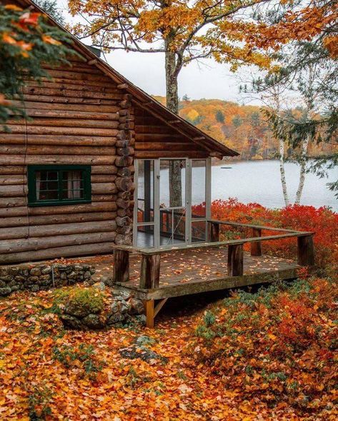 Old Log Cabin, Plant Outdoor, Haus Am See, Autumn Scenes, Autumn Scenery, Cabin In The Woods, Cabins And Cottages, Cabin Life, A Log