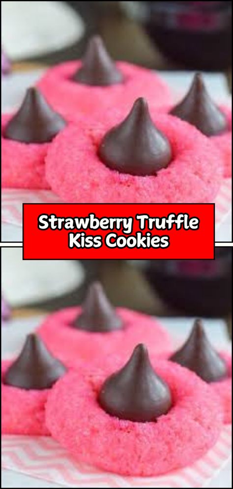 These easy strawberry cookies are topped with a truffle kiss Hershey kiss and sparkles. They are amazing!!! Kiss Cookies Recipe, Kiss Cookie Recipe, Strawberry Truffle, Kiss Cookies, Hershey Kiss, Strawberry Cookies, Valentines Day Desserts, Natural Makeup Tutorial, Easy Strawberry