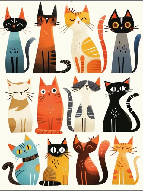 Cool Cat Drawing, Cats To Draw, Animal Doodle Art, Cats Doodle Art, Colorful Cat, Illustration Art Cat, Simple Cat Art, Cats Graphic Design, Art Cat