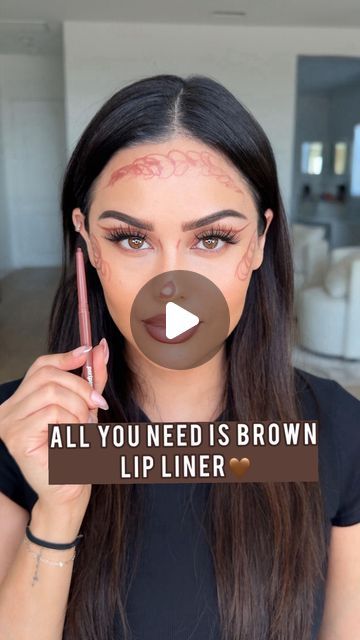 Christen Dominique on Instagram: "All you need is brown lip liner🤎
@emilywoodmakeup 

#lipliner #liplinerhack #makeup #makeuptutorial" Brown Lip Liner And Red Lipstick, Brown Lip Liner With Pink Lipstick, How To Put Lip Liner On, Contour Hacks, Christen Dominique, Brown Lip Liner, Makeup Advertisement, Perfect Makeup Look, Nose Contouring