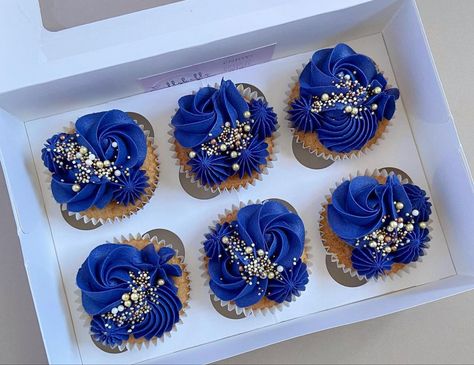 Blue And Silver Cupcake Ideas, Royal Blue Cupcakes Ideas, Dark Blue Cupcakes, Blue Cupcake Ideas, Royal Blue Cupcakes, Blue And Gold Cupcakes, 18th Cupcakes, Blue Wedding Cupcakes, Fathers Day Cupcakes