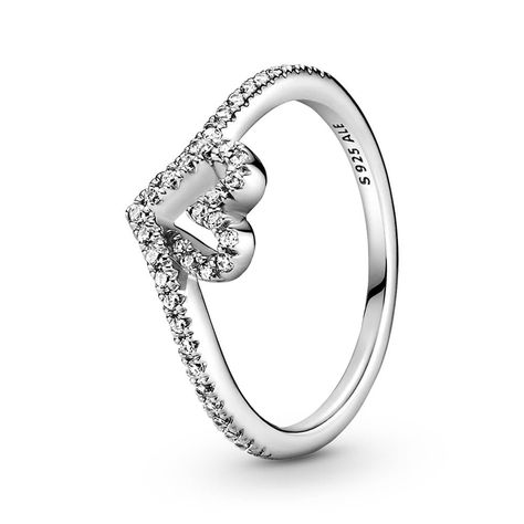 Heart Ring Pandora, Pandora Rings Heart, Ring Pandora, Wishbone Ring, Pandora Heart, Fluid Design, Pandora Rings, Large Jewelry, Cz Ring