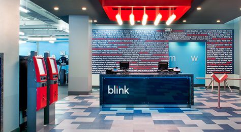 Gym Reception, Blink Fitness, Commercial Lighting Design, Playful Palette, Fitness Business, Travel Recommendations, Fitness Photos, Reception Area, Get Your Life