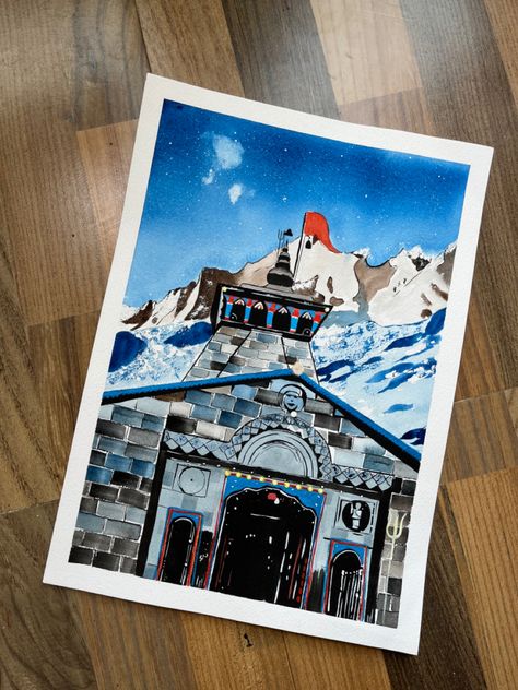 A5 Watercolour Paintings, Sanatan Paintings, Kedarnath Watercolor Painting, A5 Painting Ideas, Meaning Full Drawing, Kedarnath Drawing, God Drawing, Sunset Canvas Painting, Scrapbook Overlay