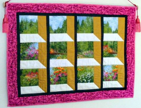 Attic Window Quilts, Attic Windows, Patchwork Quilting Designs, Attic Window, Attic Playroom, Landscape Quilt, Attic Design, Attic Renovation, Attic Storage