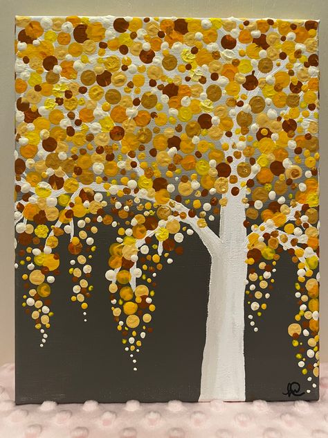 Canvas acrylic painting. Yellow dot tree. Size 10x8. Dot Tree Painting, Dot Painting Canvas, Acrylic Painting Yellow, Cozy Crafts, Calming Art, Dotting Art, 3d Art Projects, Creative Arts Therapy, Calm Art