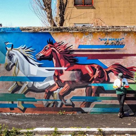 Sports Mural Street Art, Angel Wings Mural Street Art, Horse Mural, Horse Graffiti Art, Texas Murals Street Art, Dog Wall Mural Street Art, Street Art Photography, Santa Rita, Horse Wall Art