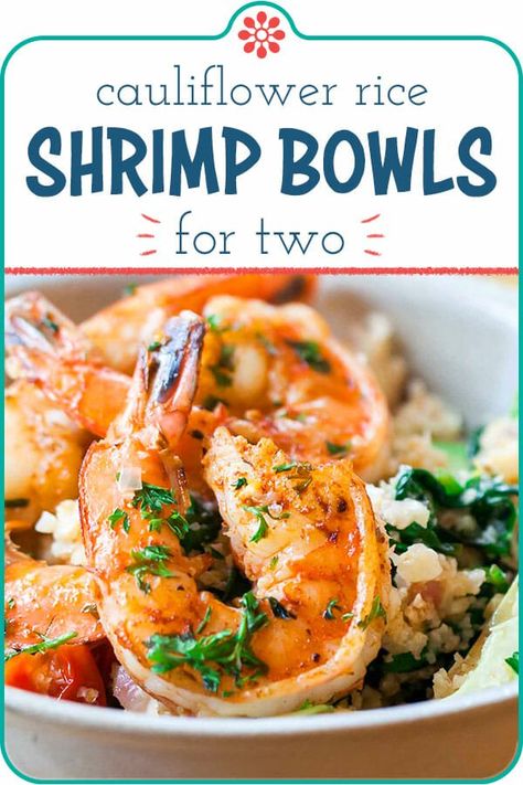 Cauliflower Rice Bowl, Shrimp Cauliflower, Sugar Busters, Shrimp Bowls, Garlicky Shrimp, Batch Recipes, Cauliflower Rice Recipes, Atkins Recipes, Rice Bowls Recipes