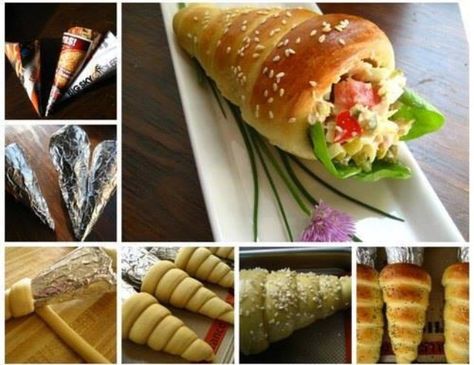 Soft pretzel cone sandwich wrap Bread Cones, Breads And Pastries, Cute Bread, Easter Bread Recipe, Bunny Bread, Impressive Appetizers, Vol Au Vent, Easter Bread, Indian Bread