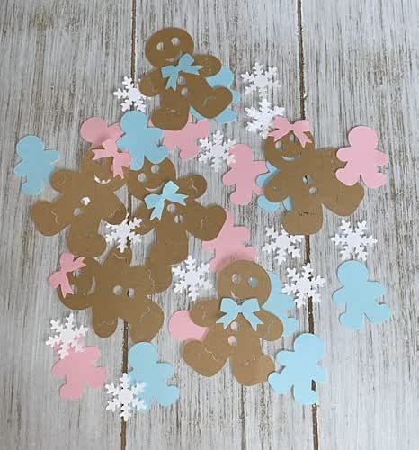 Gingerbread man Christmas Confetti Decorations Gender Reveal Baby Shower Birthday Party Pink and Blue Gender Reveal Ideas For Christmas, Christmas Gender Reveal Decorations, Santa Baby Gender Reveal, What’s Baking Gingerbread Gender Reveal, Gingerbread Baby Shower Theme, Gingerbread Gender Reveal Party, Gingerbread Baby Shower Ideas, December Gender Reveal Ideas, Winter Gender Reveal Ideas