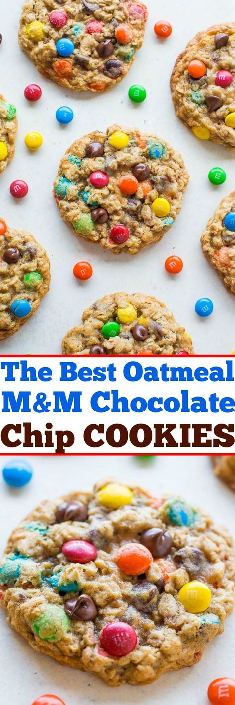 The Best Oatmeal M&M Chocolate Chip Cookies Mm Oatmeal Cookies, Averie Cooks Cookies, Oatmeal Mandm Cookies, Oatmeal M And M Cookies, M And M Oatmeal Cookies, Oatmeal Mm Cookies, Oatmeal Smartie Cookies, Oatmeal M M Cookies, Choc Chip M&m Cookies