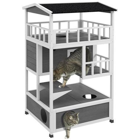 PRICES MAY VARY. Fun Ways to Play: This outdoor cat house has escape doors, jump platforms, and floor holes that provide fun for cats. It has a lot of room and a private area for relaxation time. Outdoor & Indoor: The cat house & condos features an asphalt eave and raised floor, so if you use it outside and it rains, the water won't damage the base. Easy to Maintain: The removable middle board makes it easy for you to place a cat litter box and clean it. The hole design of the cat house for indo Outside Cat House, Feral Cat Shelter, Feral Cat House, Raised Floor, Wooden Cat House, Feral Cat, Outdoor Cat House, Outdoor Shelters, Asphalt Roof