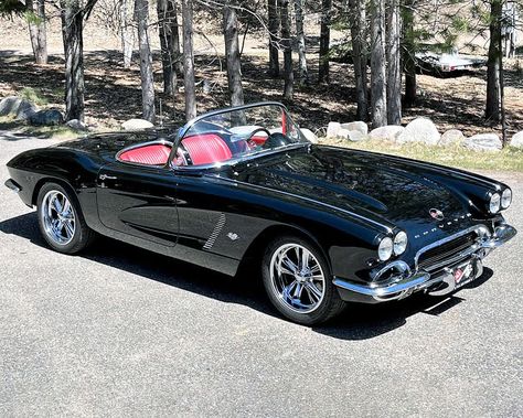 Chevrolet Corvette 1962 Black, Vintage Black Convertible, 1969 Corvette Stingray Black, Cheverlet Cars, 1962 Tuxedo Black Chevrolet Corvette, 1950 Corvette, 60s Corvette, Car Playlist Cover, 90s Corvette