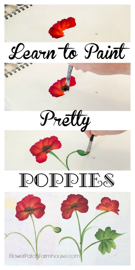 Learn How to Paint a Pretty Poppy, one simple stroke at a time.  Come paint with me! FlowerPatchFarmhouse.com Paint With Me, Cornhole Game, Learn How To Paint, Cornhole Boards, Painting Lessons, Tole Painting, Pong Table, Painting Tips, Poppy Flower