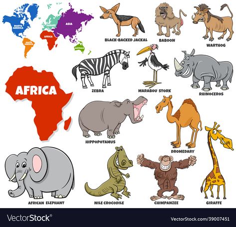 World Map With Continents, Continents Activities, World Map Continents, Geography For Kids, Geography Activities, Educational Illustration, Africa Animals, Montessori Toddler Activities, Animal Activities