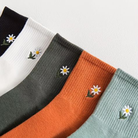 Faster shipping. Better service Embroidery Socks, Socks Aesthetic, Flower Socks, Trendy Socks, Diy Socks, Hoodie Aesthetic, Women Crew Socks, Comfortable Socks, Cozy Socks