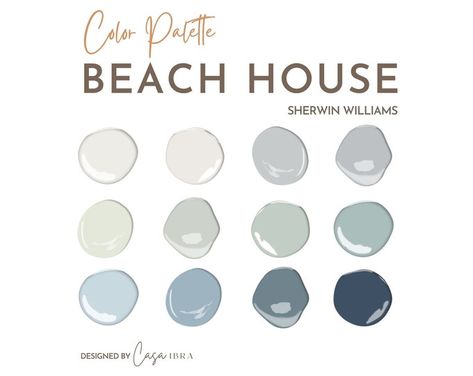 Blue Paint Color Palettes, Beach House Paint Colors, Beach Paint Colors, Sea Salt Paint, Sherwin Williams Sea Salt, Interior Paint Palettes, Coastal Paint Colors, Coastal Paint, Beach House Colors