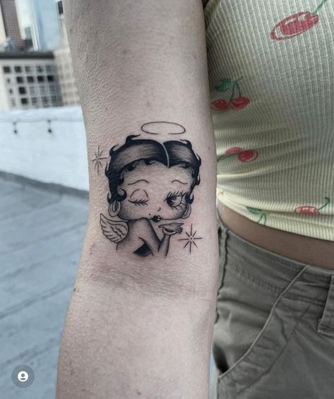 Angel Kitty Tattoo, Leg Bone Tattoo, Jolene Tattoo, Betty Boop Tattoo Ideas, Betty Boop Tattoo, Hello Kitty Tattoo, Betty Boop Tattoos, Kitty Tattoo, Hello Kitty Design