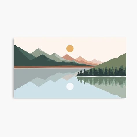 Boho Modern, Landscape, Abstract Mountain, Minimalist Art, Boho Wall Decor, Geometric Art Print, Sun and Mountain, Lake, Nature Art Mountain Minimalist, Mountain Painting Canvas, Sun And Mountain, Mountain And Lake, Wall Decor Geometric, Geometric Nature, Boho Art Drawings, Boho Painting, Abstract Mountain