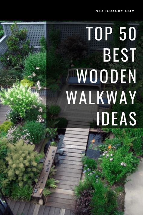 Most of us remember the sensation of stepping onto the boardwalk each season, the combination of rustic refinery and anticipation for the pleasures to come.Similarly, one might recall those autumnal strolls in the forest, and the wooden walkways that carried us over brook & stream. #nextluxury #homedesign #homedecor #homedecorideas Wooden Walkway Ideas, Wooden Walkways To Front Door, Garden Boardwalk, Backyard Boardwalk, Plank Walkway, Walkway Design Ideas, Unique Landscaping, Wooden Pathway, Wood Walkway