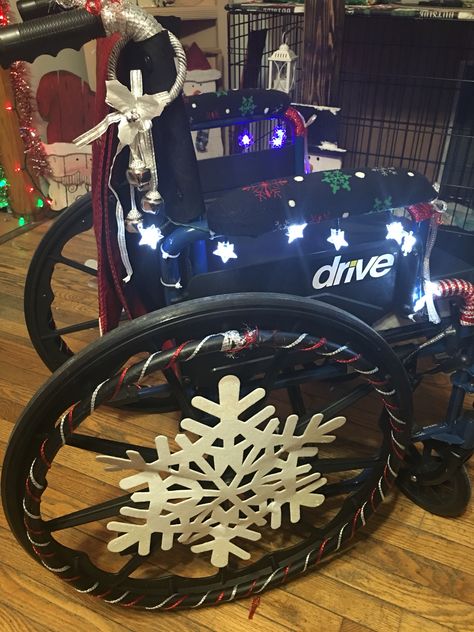 Pimped out for Christmas. Custom Wheelchair, Walker Accessories, Walking Aids, Assistive Devices, Wheelchair Accessories, Physical Disabilities, Enrichment Activities, Starry Eyed, Mobility Aids