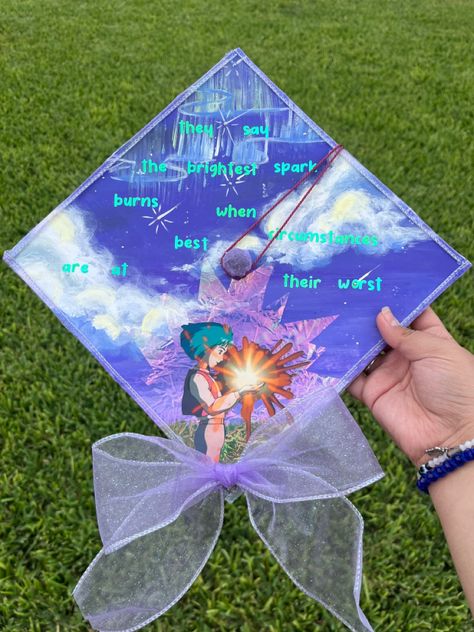 Studio Ghibli Graduation Cap Ideas, Studio Ghibli Grad Cap Ideas, Grad Cap Studio Ghibli, Ponyo Graduation Cap, Graduation Cap Designs Studio Ghibli, Howls Moving Castle Grad Cap, Studio Ghibli Graduation Cap, Unique Graduation Cap Designs, Senior Year Fun