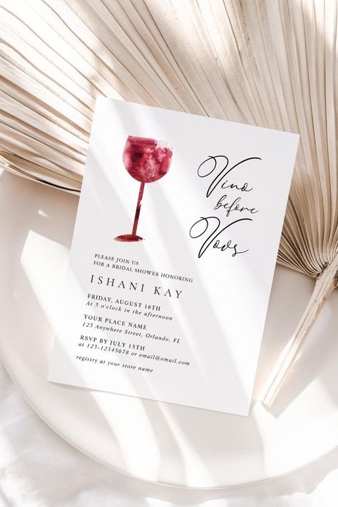 Elegant Moden Vino Before Vows Bridal Shower Invitation Vino Before Vows Invitation, Bachelorette Wine Tasting, Bridal Shower Black And White, Shower Black And White, Wine Bridal Shower Invitations, Bachelorette Card, Vino Before Vows, Bachelorette Wine, Bridal Shower Wine