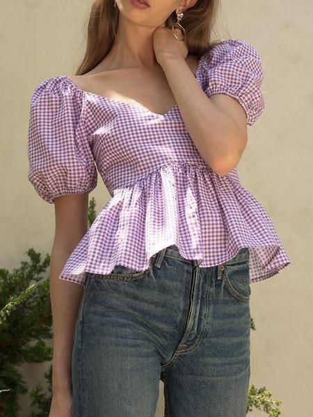 🔥 Haine Diy, Gingham Top, 여름 스타일, Fashion Top Outfits, Diy Vetement, Fashion Tops Blouse, Trendy Dress Outfits, Kleidung Diy, Trendy Fashion Tops