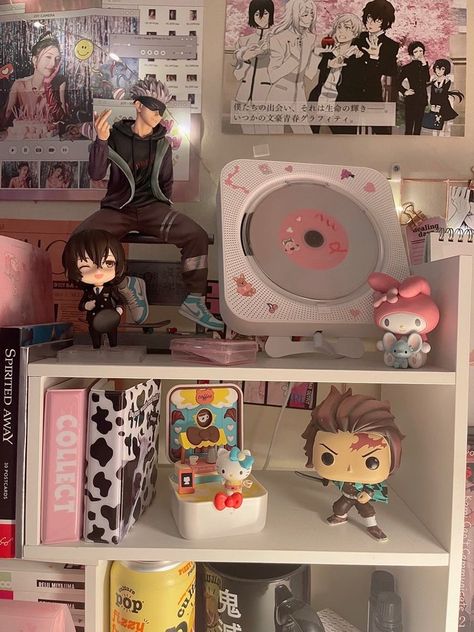 @morgansrayy | not my picture, dm me for cred or removal !! Anime Office, Anime Room Decor, Room Moodboard, Kpop Anime, Kawaii Bedroom, Otaku Room, Tanah Liat, Anime Room, Pretty Princess