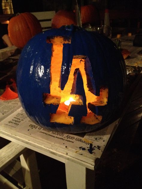 Dodgers Pumpkin Dodger Pumpkin Ideas, Pumpkin Pumpkin Carving, Let's Go Dodgers, Dodgers Nation, Carving Templates, Pumpkin Pumpkin, Pumpkin Carving Templates, Pumpkin Ideas, Pumpkin Painting