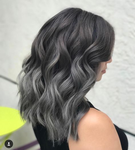 Smokey Hair Color Gray, Smokey Grey Hair Color, Dark Ash Gray Hair, Dark Silver Hair, Smokey Hair, Dark To Light Hair, Ashy Brown Hair, Grey Brown Hair, Charcoal Hair