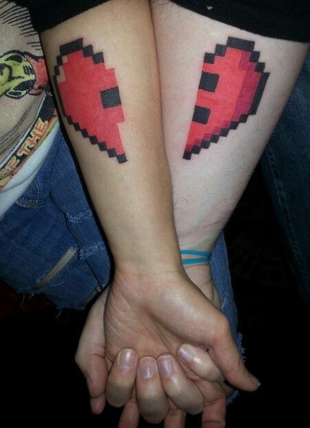 Cool gaming couple tattoo Couple Tattoo Heart, Minecraft Tattoo, Couple Tattoos Love, Video Game Tattoos, Tattoos Pinterest, Nerdy Tattoos, Gamer Tattoos, Basic Tattoos, Couples Tattoos