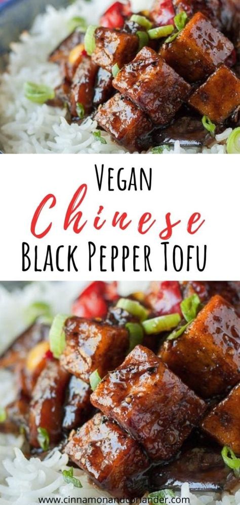 Looking for a vegan tofu recipe to curb your takeout cravings? Try this quick and easy Asian black pepper tofu stir fry recipe. Crispy tofu cubes tossed in a sticky-sweet & spicy black pepper sauce.  Serve over rice or cauliflower rice. A delicious plant-based dinner perfect for date night #veganrecipes #tofurecipes #chineserecipes #takeout #cleaneating Vegan Tofu Stir Fry, Tofu Stir Fry Recipe, Black Pepper Tofu, Tofu Cubes, Pepper Tofu, Black Pepper Sauce, Dried Tofu, Tofu Recipes Vegan, Quiche Recipes Easy