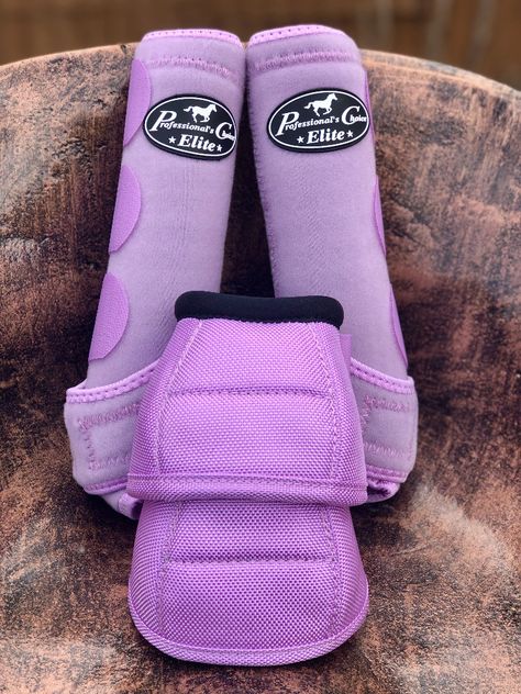 Horse Splint Boots, Lavender Horse Tack, Horse Bell Boots, Western Horse Boots, Splint Boots For Horses, Purple Horse Tack Western, Horse Sport Boots, Lavender Boots, Barrel Racing Tack Rodeo