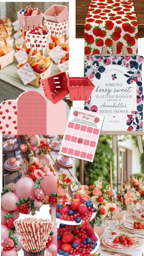 Berry Baby Shower Ideas Decor, Strawberry Themed Bridal Shower Ideas, Berry Themed Bridal Shower Ideas, Love Is Berry Sweet Bridal Shower Theme, Berry Bridal Shower Theme, Berry In Love Bridal Shower Theme, Strawberry Bridal Shower Theme, Berry Sweet Baby Shower Theme, Wedding Shower Themes