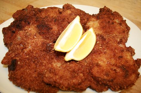 Hungarian Pork Schintzel Pork Chop Milanese, German Places, Pork Belly Tacos, Peach Compote, Chicken Milanese, Veal Cutlet, Breaded Pork Chops, Heritage Recipes, Pork Schnitzel