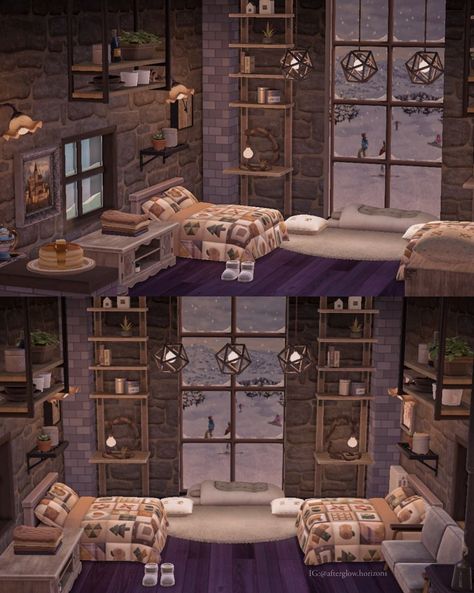 Acnh Winter Interior, Acnh Winter House, Acnh Cabin, Animal Crossing Winter, Acnh Winter Island, Winter Cabin Interior, Cozy Winter Cabin, Winter Bedroom, Home Ac