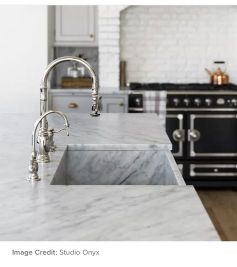 Gray Cabinets With Gold Hardware, Cabinets With Gold Hardware, Carrara Marble Kitchen, White Kitchen Traditional, Replacing Kitchen Countertops, Light Gray Cabinets, Ceramic Bathroom Sink, Marble House, Marble Countertops Kitchen