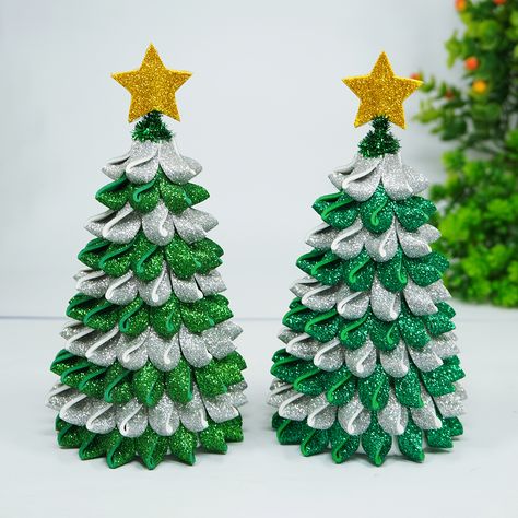 Eva Foam Christmas Tree, Glitter Foam Christmas Tree, Glitter Foam Sheet Crafts Diy Christmas, Diy Foam Christmas Tree, Glitter Foam Ornaments, Eva Foam Crafts, Foam Christmas Trees, Styrofoam Christmas Tree, Christmas Tree Dyi