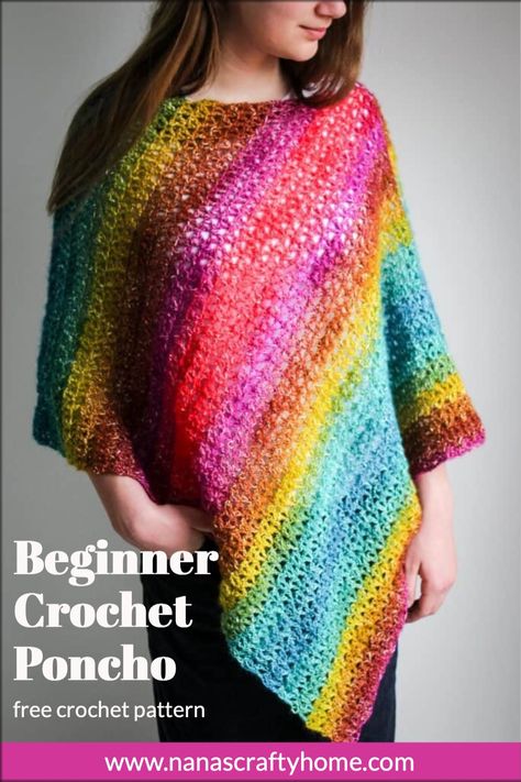 The Bijou Asymmetrical Crochet Poncho is a free crochet poncho by Nana's Crafty Home! This easy, beginner-friendly poncho has easy construction - made from a rectangle! Crochet Pattern Poncho, Poncho Wrap Pattern, Asymmetrical Crochet, Crochet Poncho Pattern, Poncho Au Crochet, Beau Crochet, Poncho Design, Crochet Poncho Free Pattern, Poncho Crochet