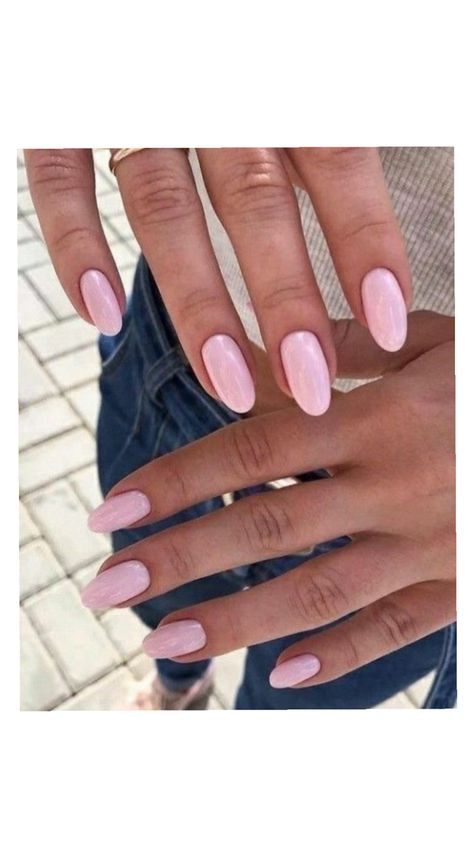 Simple Glossy Nails, Bubblegum Nails Acrylic, Almond Nails For Pale Skin, Light Pink Plain Nails, Basic Nails One Color, Soft Baby Pink Nails, Plain Baby Pink Nails, Basic Nail Inspiration, Nails To Match Pink Dress