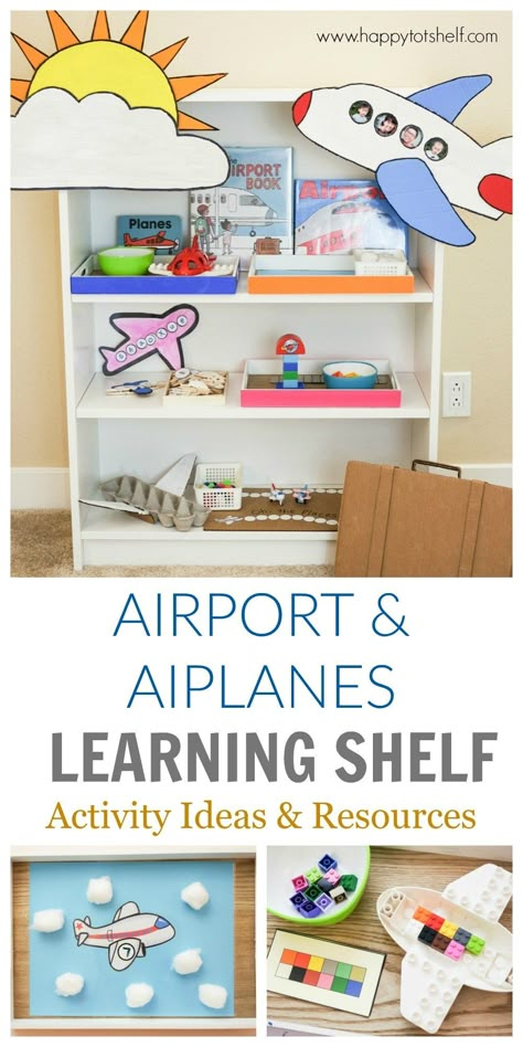 Airport & Airplanes Learning Activities for toddlers and preschoolers #toddlers #preschoolers Caterpillar Activities For Toddlers, Learning Shelf, Airport Theme, Transportation Preschool Activities, The Very Hungry Caterpillar Activities, Airplane Activities, Transportation Activities, Transportation Preschool, Literacy Centers Kindergarten