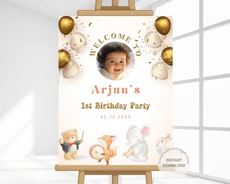 Gold Light Birthday Party Welcome Sign | Balloons First Birthday Sign | Birthday Party Decoration Poster | Editable Digital Template by SimplyStunningPrints on Etsy Balloons First Birthday, First Birthday Sign, Party Welcome Sign, Digital Templates, Birthday Party Decoration, Birthday Sign, Gold Light, Print Store, Personalized Prints