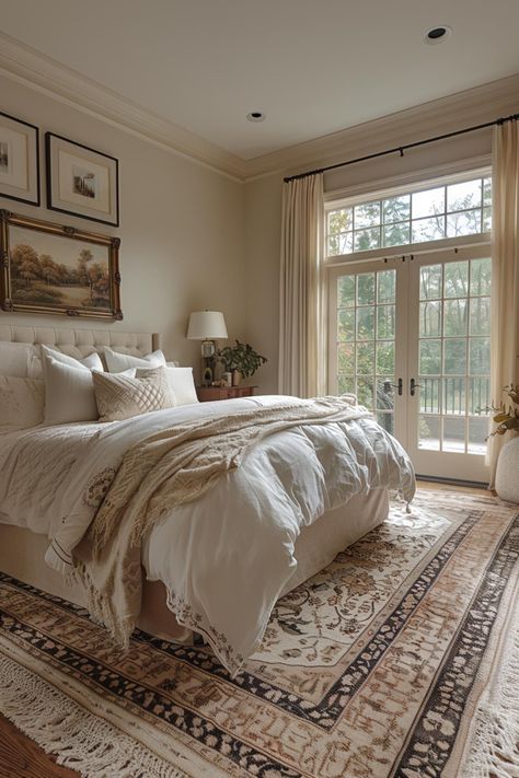 Warm And Minimalist Bedroom, Bedroom Ideas New Classic, Aesthetic House Interiors Bedroom, Cozy Soft Bedroom, Aesthetic Master Room, Cozy House Aesthetic Bedroom, Modern Cottage Bedroom Ideas, Cottage Style Bedroom Ideas, Southern Bedroom Decor