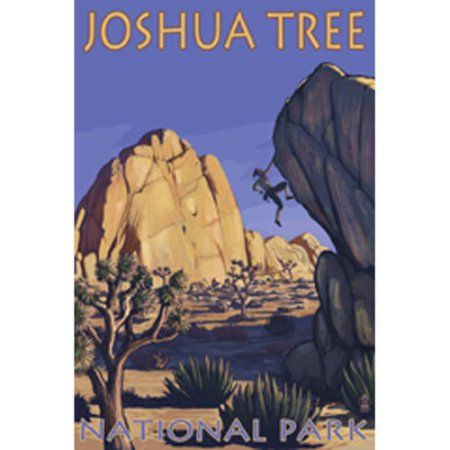 Joshua Tree National Park, CA Boulder Climber Poster, Multicolor Postal Vintage, Wood Postcard, National Park California, Hiking National Parks, Gallery Artwork, Retro Travel Poster, California National Parks, National Park Posters, Joshua Tree National Park